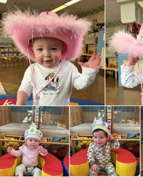 children wearing silly hats and crowns