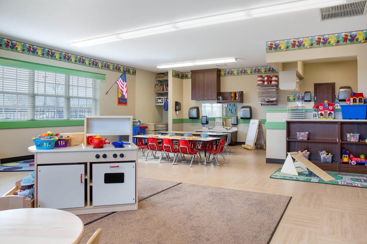 classroom with kitchen area