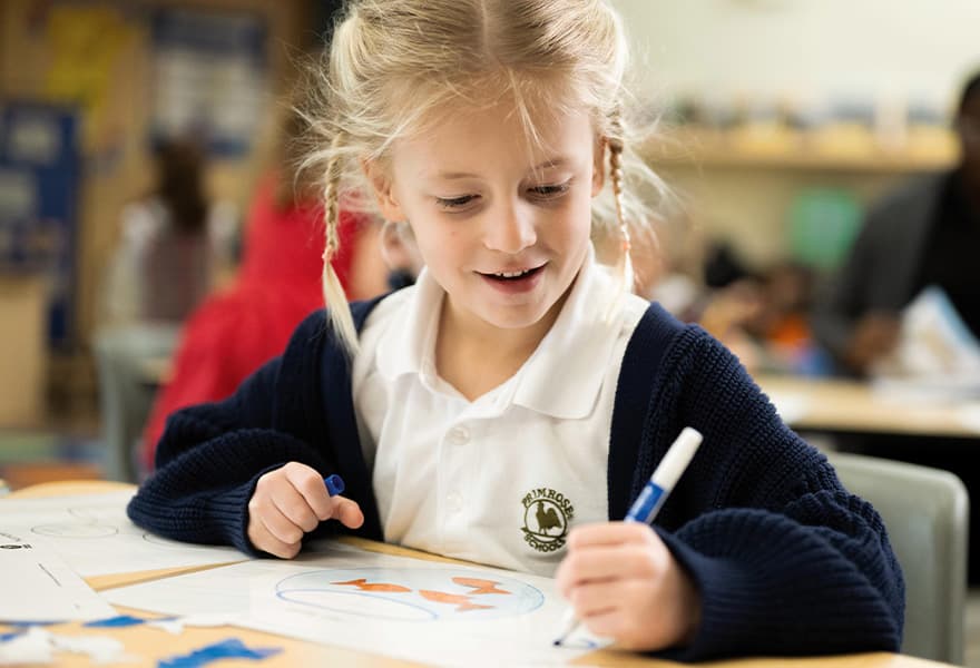 primrose student learning to write