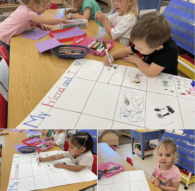 preschool chilren working on poster