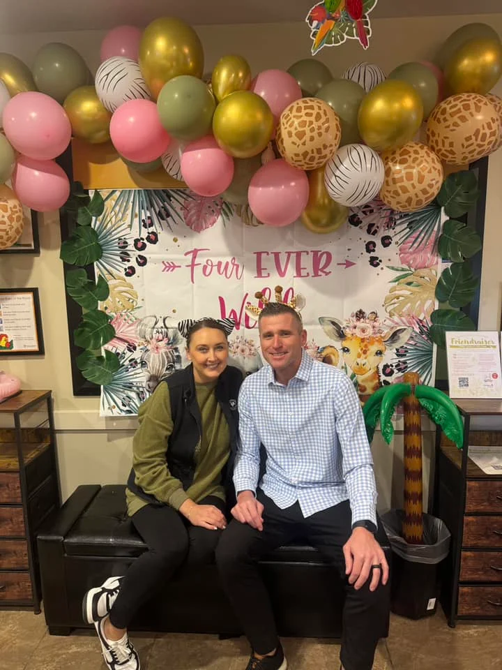 Owners, Katie and Cole Stichler, celebrating their four year anniversary at Primrose School at West Maple.