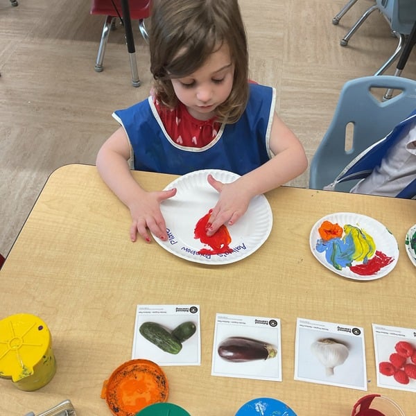 fingerpainting, rainbow, healthy foods, preschool, daycare, toddler care, hands on learning, chef prepared meals