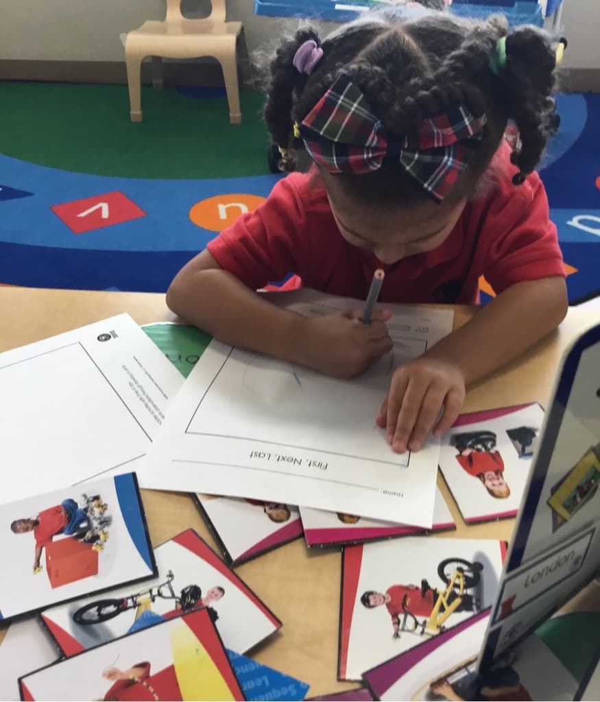 Preschool student practicing their rhyming words