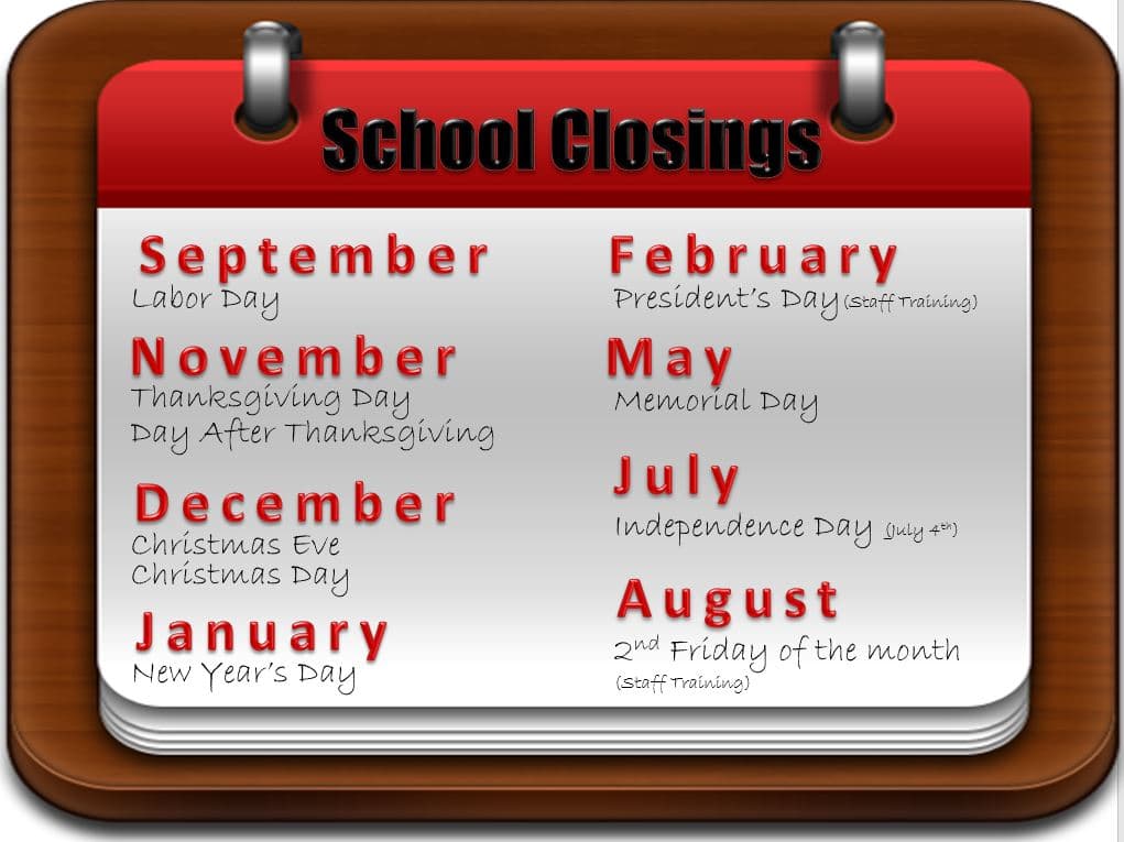 Calendar days closed