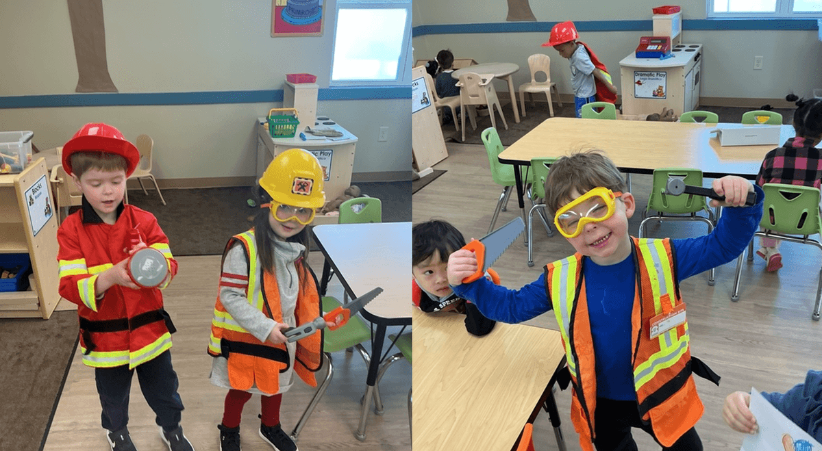 Children sharing what they want to be when they grow up in a creative classroom at Primrose School